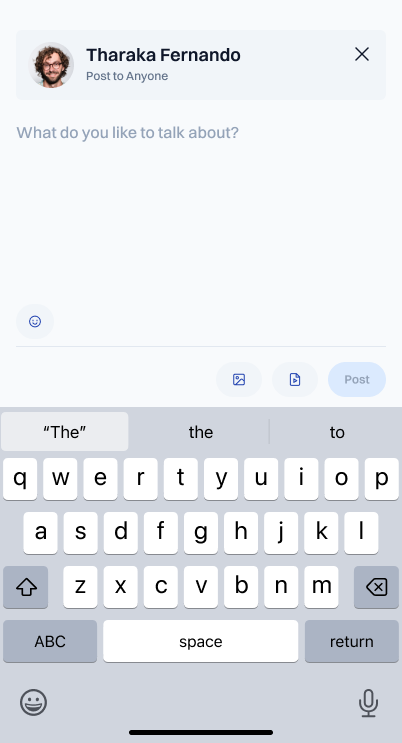 EquityMatch mobile post composer with the on-screen keyboard