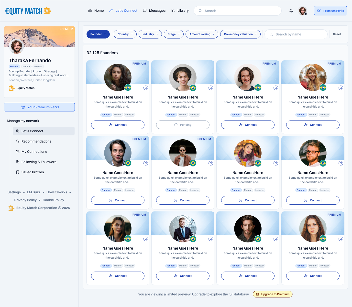 Redesigned EquityMatch Let's Connect page
