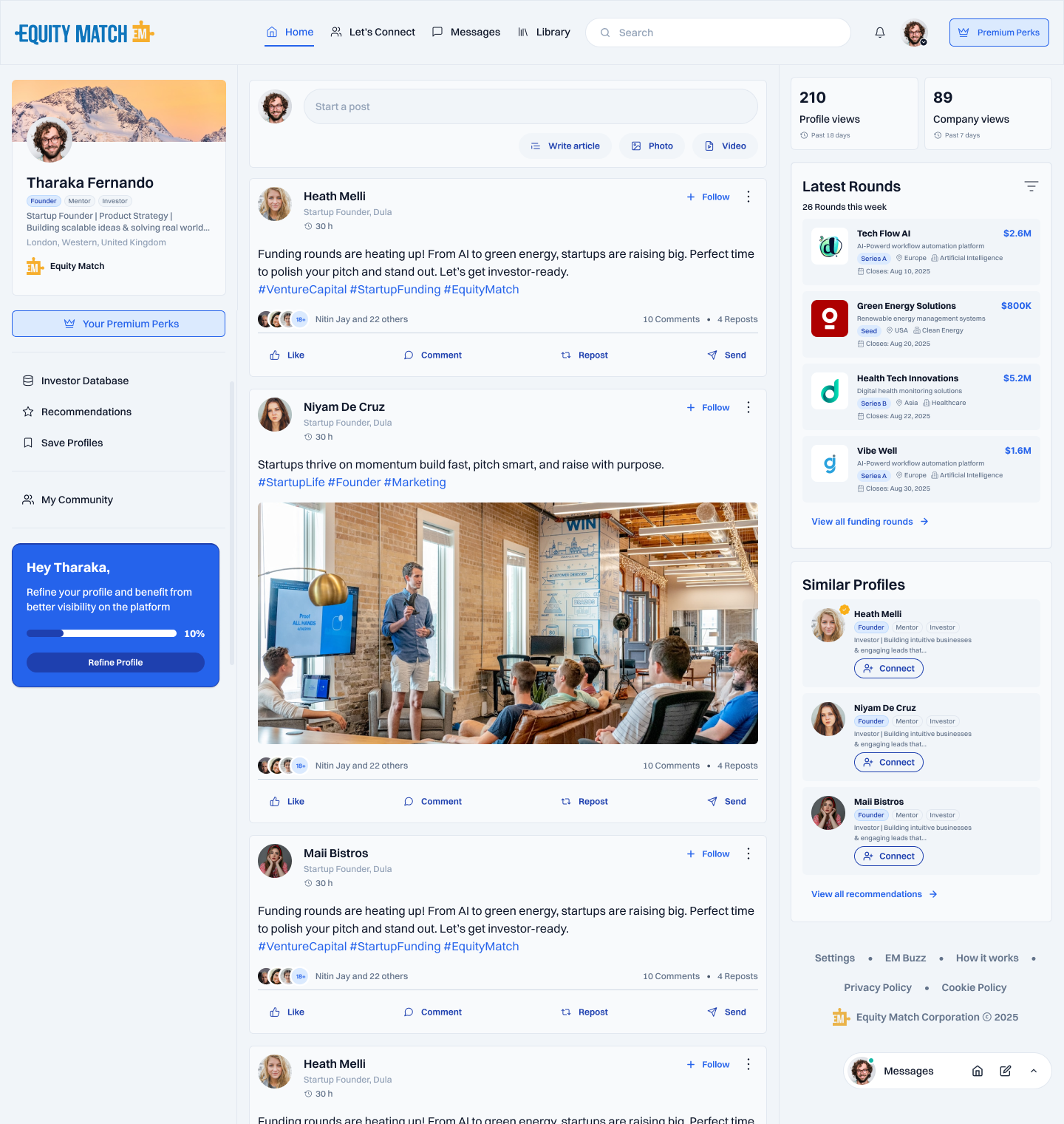 Redesigned EquityMatch home feed